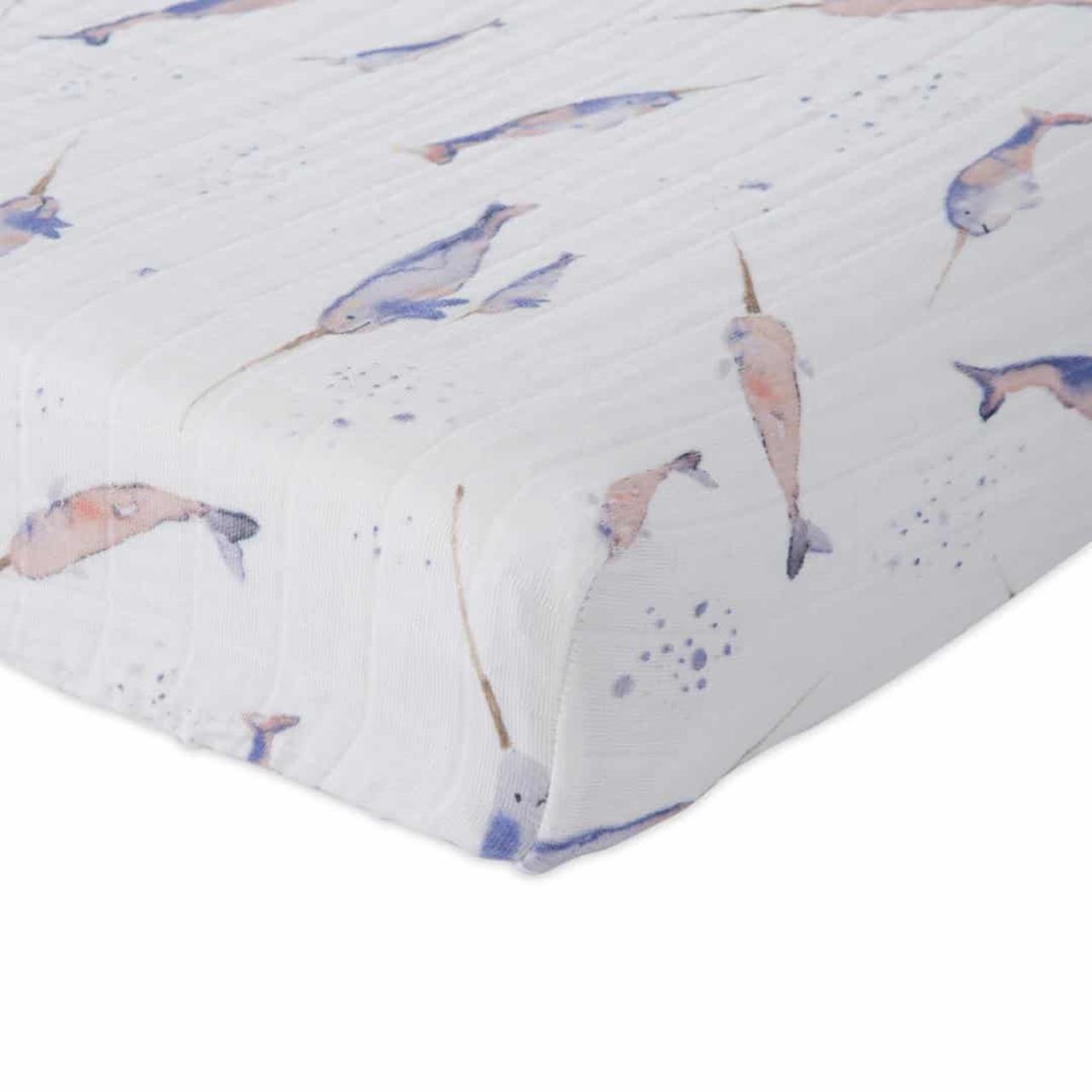 Baumwoll-Muslin Überzug für Wickelunterlage Narwhal