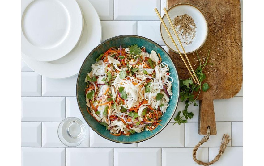 Salat, Nudeln, Gemüse, Schüssel, Stäbchen