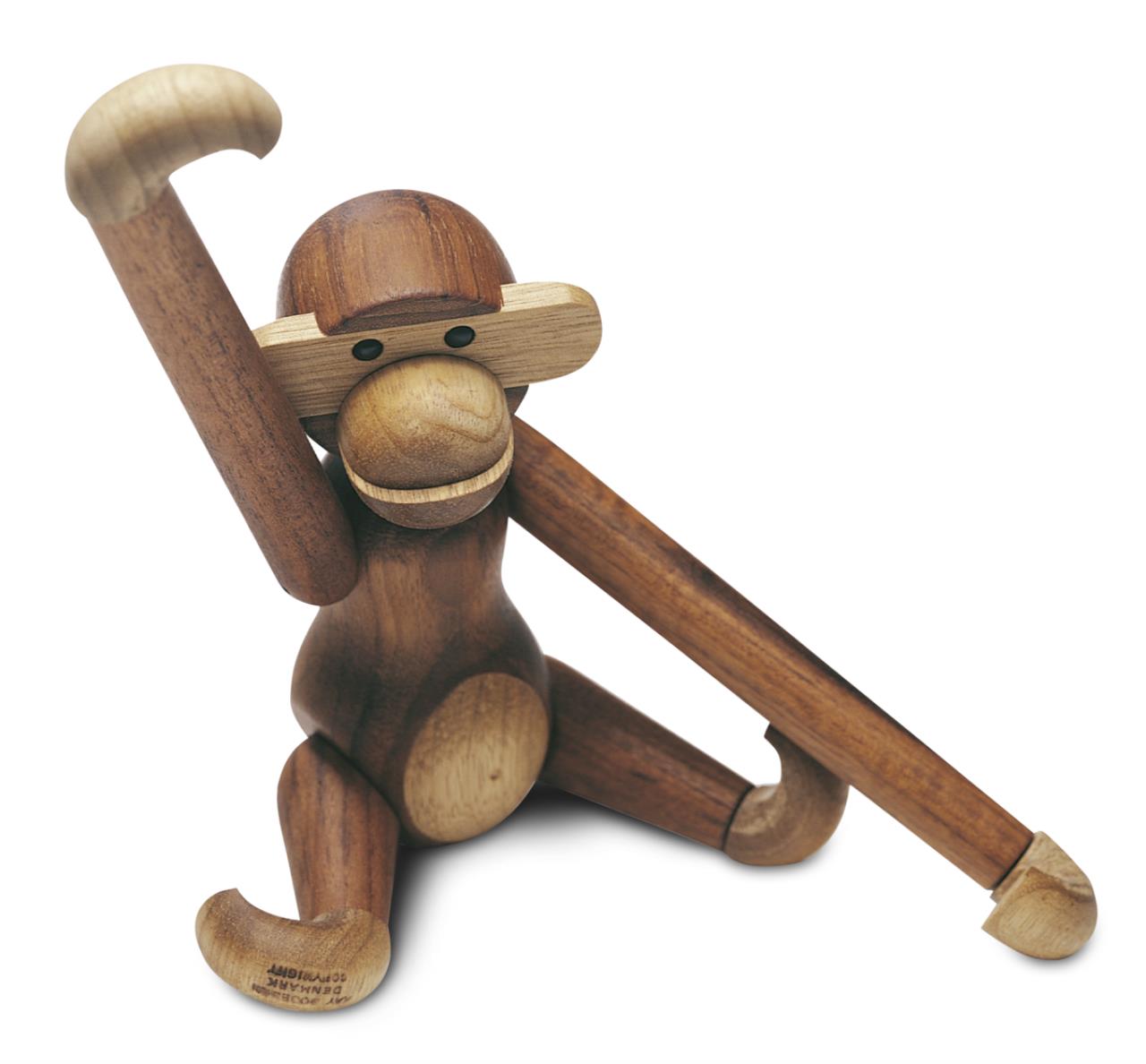 Affe klein, 18.5cm, Teak/Limba