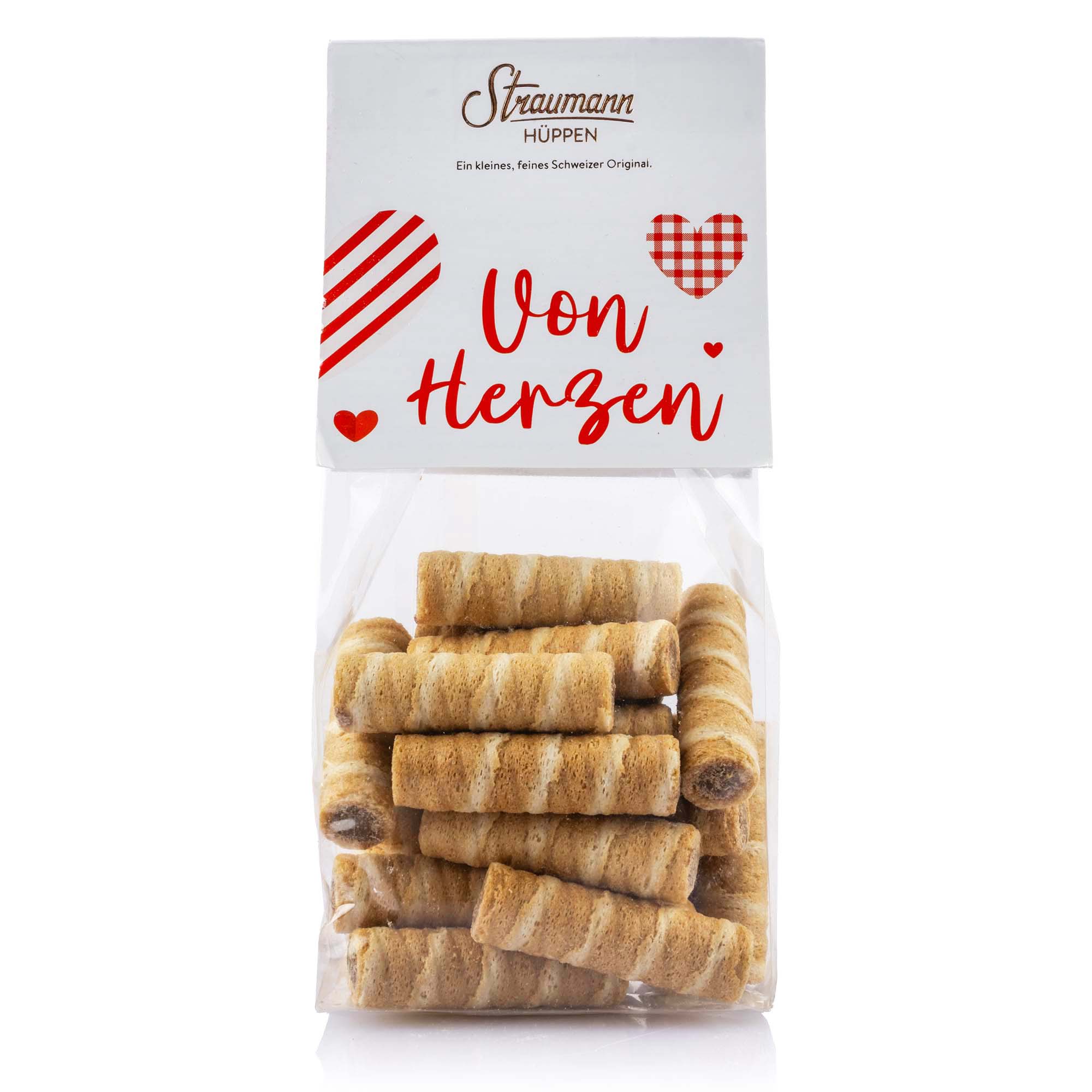 Straumann Hüppen "Von Herzen" mit Haselnuss-Gianduja-Füllung, 100g
