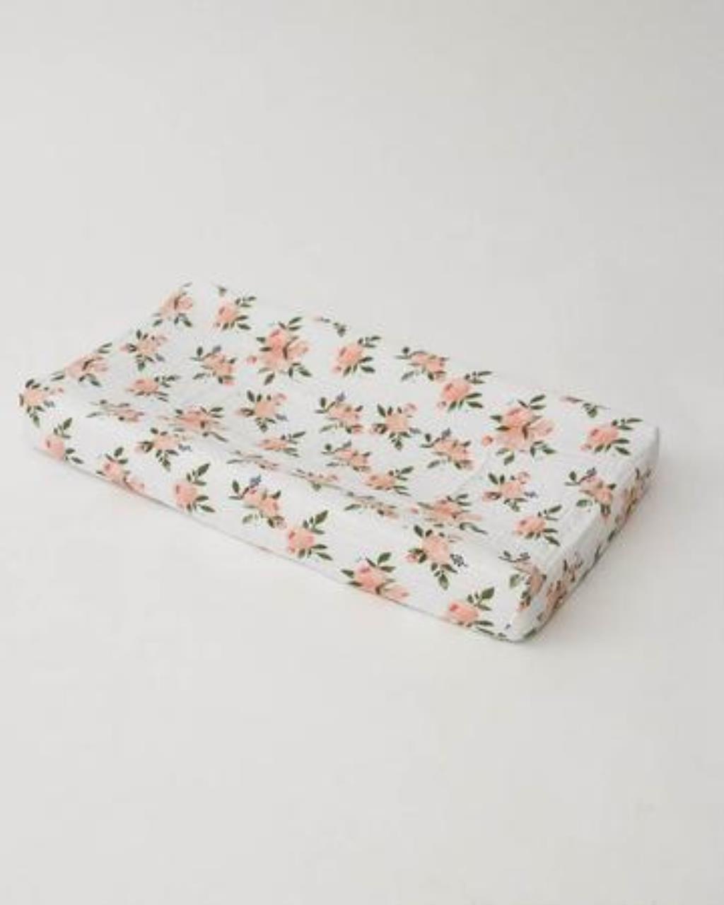 Baumwoll-Muslin Überzug für Wickelunterlage Watercolor Roses
