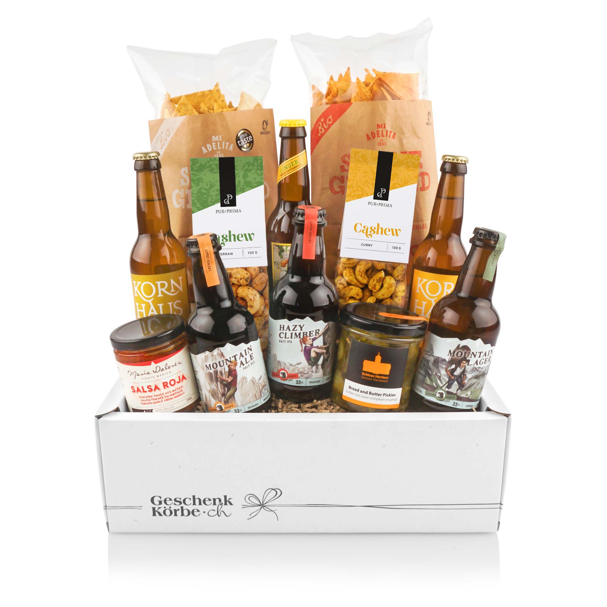 Geschenkkorb "Beer & Chips" Alkohol, Bier, Bier-Flasche, Flasche, Schnaps