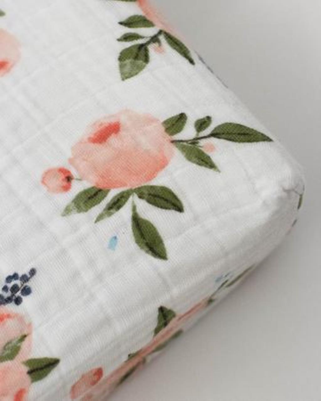 Baumwoll-Muslin Überzug für Wickelunterlage Watercolor Roses