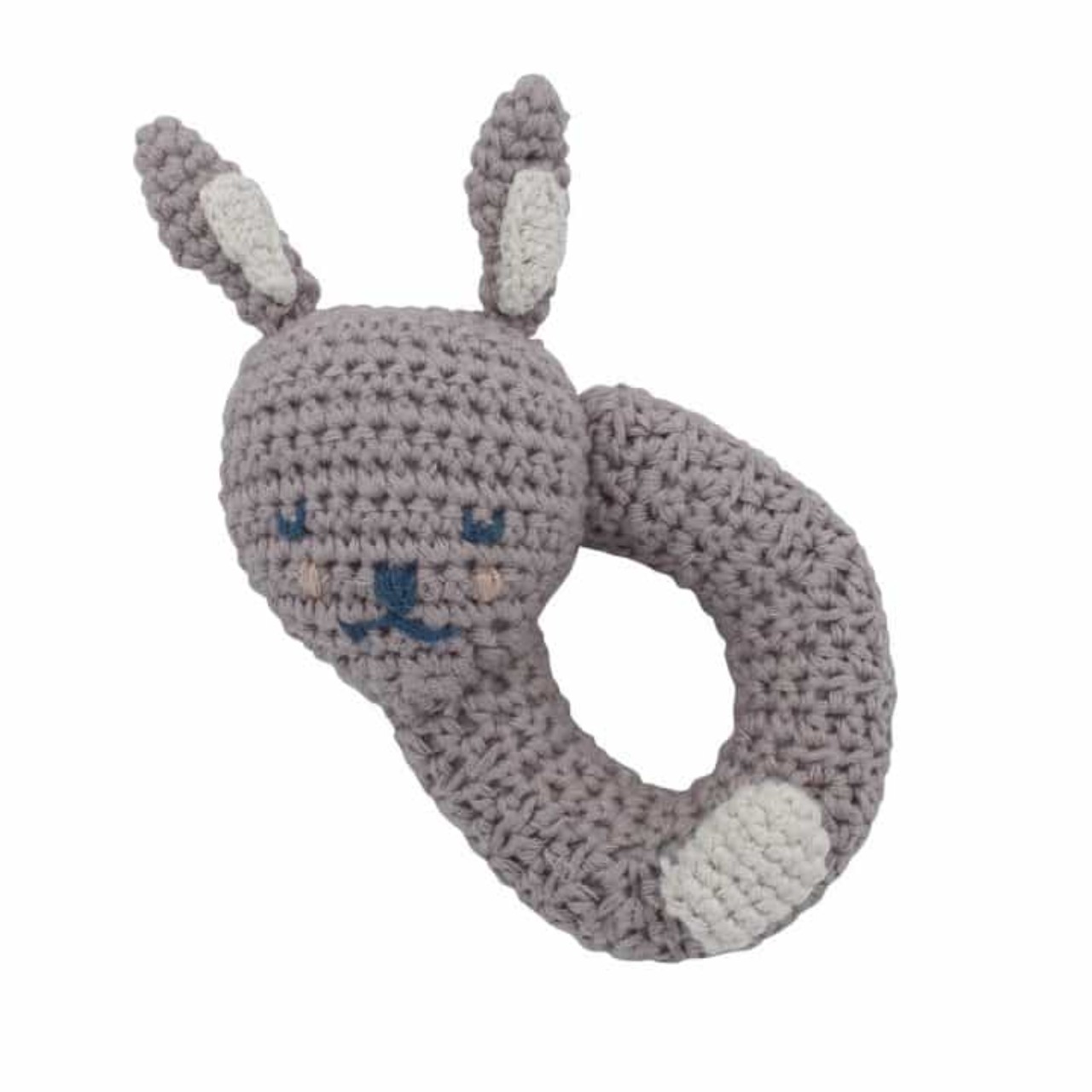  crocheted toy,  has rabbit ears,  grau, Plüschring,  handgemacht