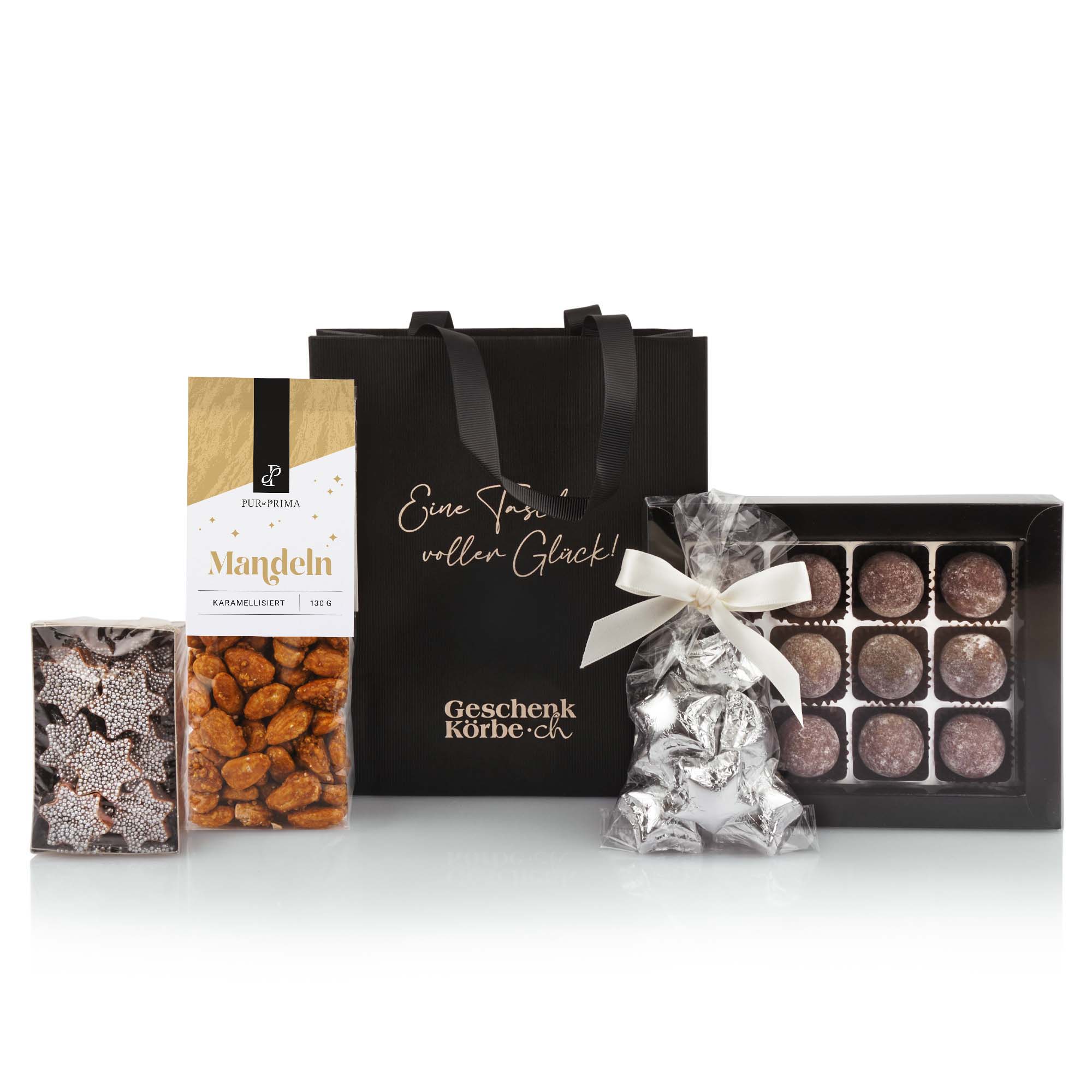 Geschenktasche Weihnachten "Silberstern" Tasche, Kakao, Nachtisch, Essen