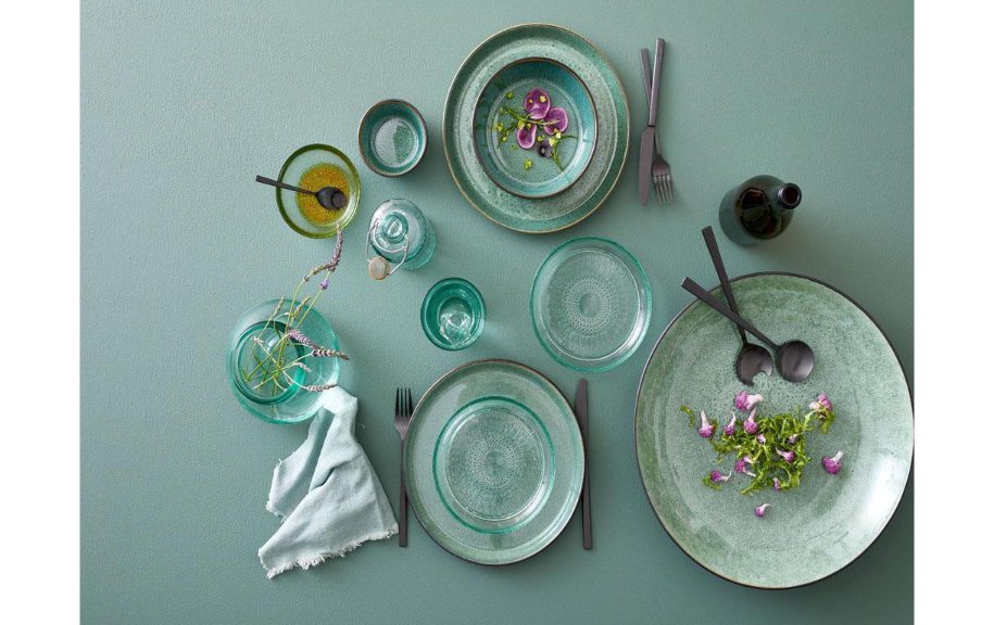 teller-ware, geschirr, grün, platten, gläser