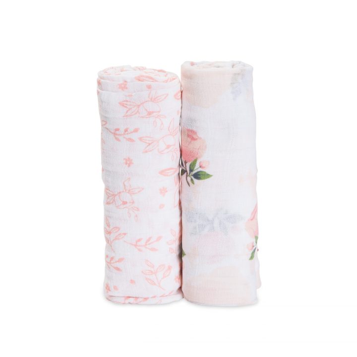 Organic Cotton Muslin Swaddle 2 Pack - Watercolor Rose