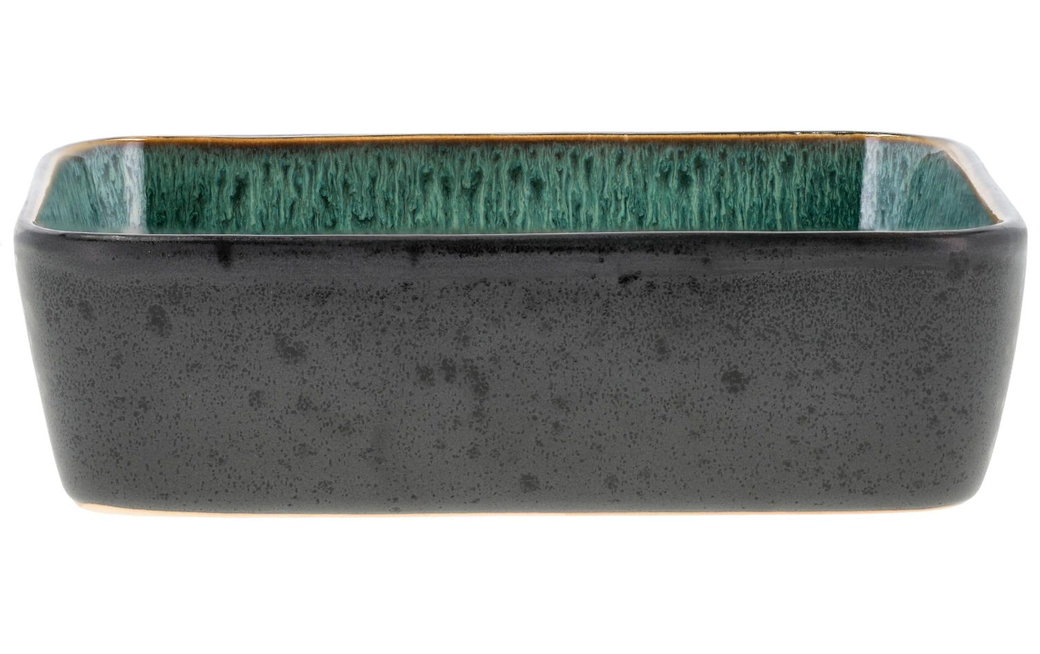 Schale, Keramik, quadratisch, grau, grüner Innenrand